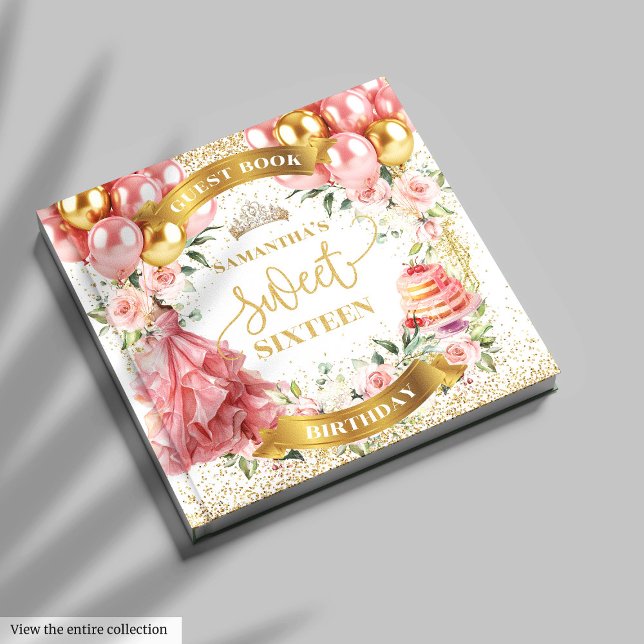  Guld Rosa Sweet sixteen Guest Bok (Chic Blush Gold Guest Book Sweet Sixteen)