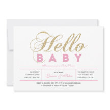 Guld & Rosa | Tjej, Modern Typografi Baby Shower