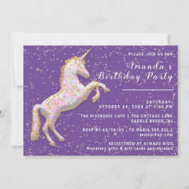 Guld Rosa Unicorn Horse Birthday Confetti Lila Inbjudningar