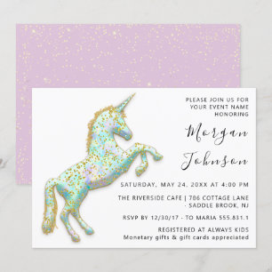 Guld Rosa Unicorn Horse White Birthday Baby Shower Inbjudningar