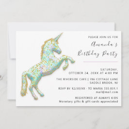 Guld Rosa Unicorn Horse White Birthday Baby Shower Inbjudningar