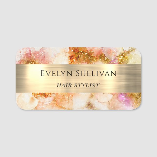 guld rosa vattenfärgsfaux foil namn bricka namnbricka (Framsida)