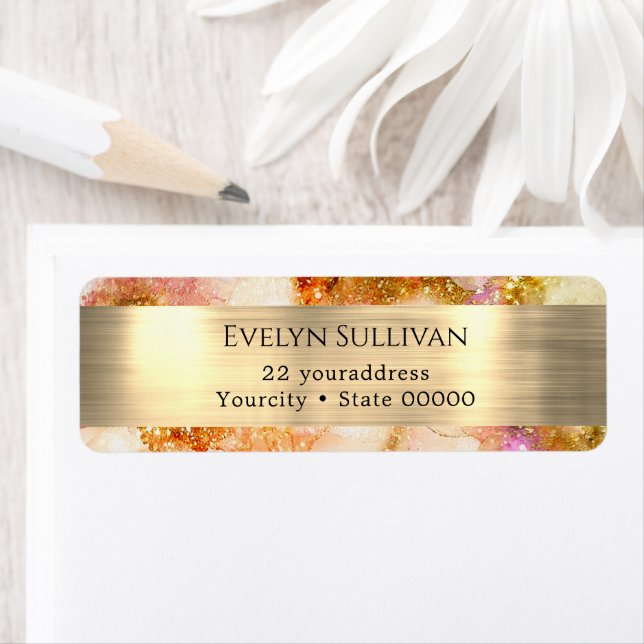 guld rosa vattenfärgsfaux foil returadress returadress etikett (Insitu)
