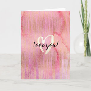 Guld Rosa Watercolor Heart Kärlek Kort