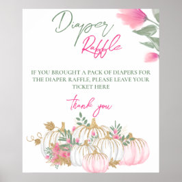 Guld Rosa White Pumpkin Baby Diaper Raffle Game Poster
