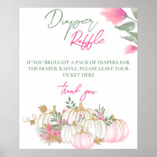 Guld Rosa White Pumpkin Baby Diaper Raffle Game Poster
