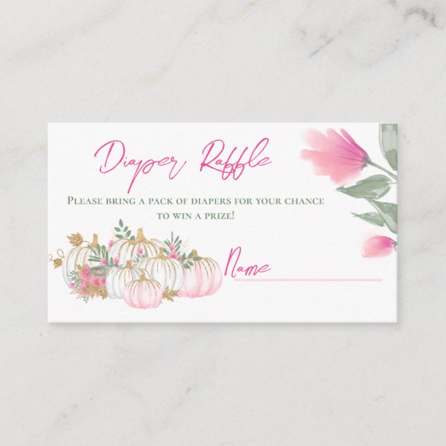 Guld Rosa White Pumpkin Baby Diaper Raffle Game Tilläggskort (Framsida)