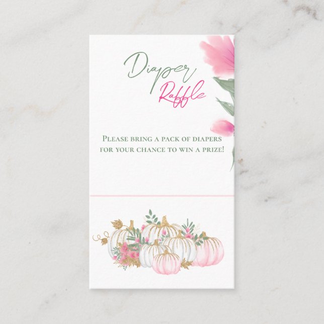 Guld Rosa White Pumpkin Baby Diaper Raffle Game Visitkort (Framsida)