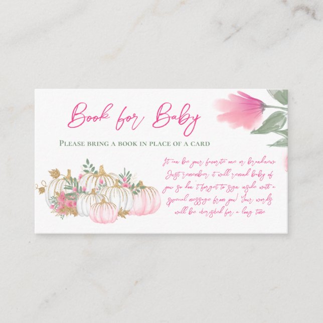 Guld Rosa White Pumpkin Bok för Baby Shower-spel Tilläggskort (Framsida)
