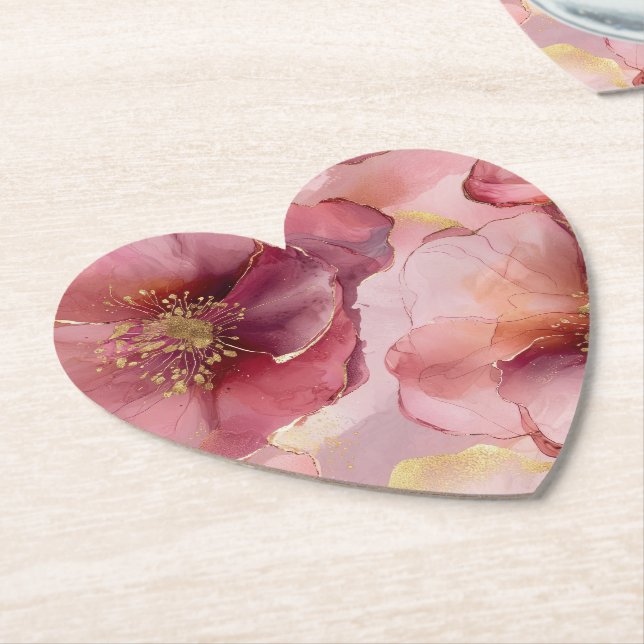 Guld Rosafärgad Burgunder Blommig Bröllopsfest Underlägg Papper (Vinklad)