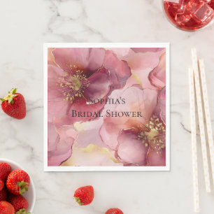 Guld Rosenskär Rosa Burgunder Röd Blommig  Pappersservett