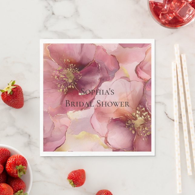 Guld Rosenskär Rosa Burgunder Röd Blommig  Pappersservett (Insitu)