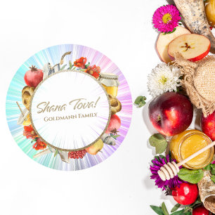Guld Rosh Hashanah Stickers Runt Klistermärke