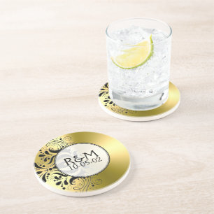 Guld rostfritt stål Se svart Snöre-accent Underlägg