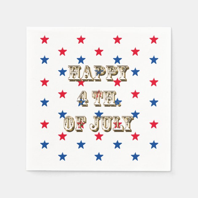 guld rött vitt blått stjärnor lycklig 4 juli pappersservett (Framsidan)