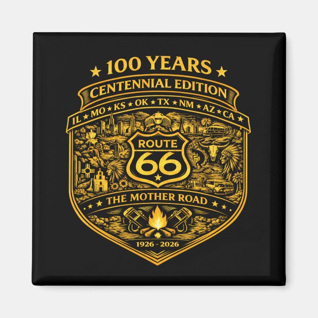 Guld Route 66 Centennial 100 År Magnet (Framsidan)