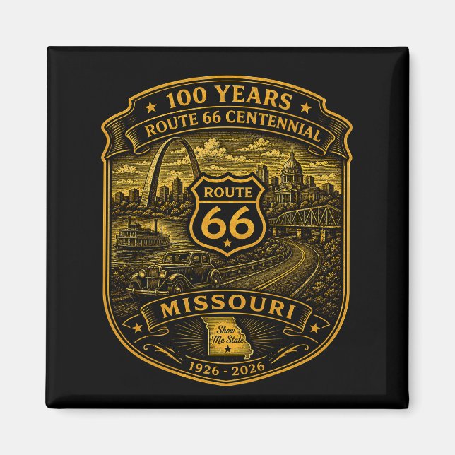 Guld Route 66 Missouri Centennial 100 År Magnet (Framsidan)
