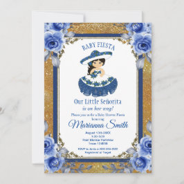 Guld Royal Blå Rosor Mexikansk Fiesta Baby Shower  Inbjudningar