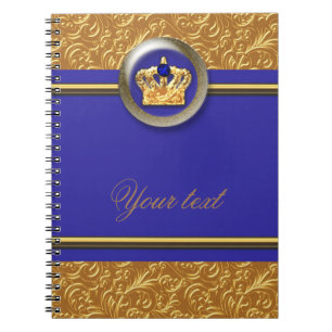 Guld & Royal Blue Krona Elegant Storybook Journal Anteckningsbok Med Spiral