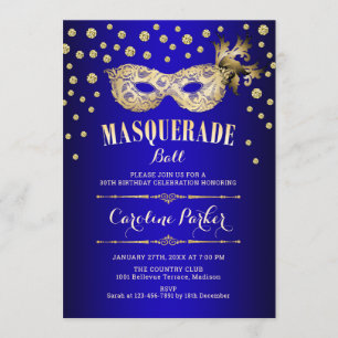 Guld Royal Blue MasqueraBoll Födelsedagsfest Inbjudningar