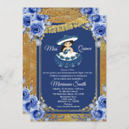Guld Royal Blue Rosor Quinceañera  Inbjudningar