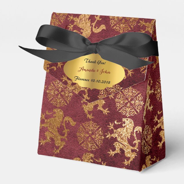 Guld Royal Burgunde Lejon Favor Tack Presentaskar (Framsidan Sidan)