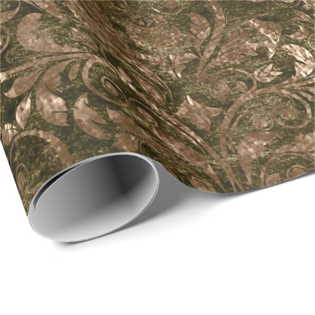 Guld Royal Damask Black Crushed Velvet Sepia Glam Presentpapper (Rullad Hörn)