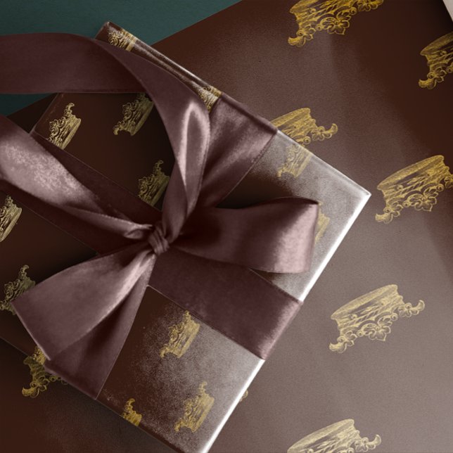 Guld Royal Damask Bronze Kung Krona Heraldic Presentpapper (Gold Royal Damask Bronze King Crown Heraldic Wrapping Paper)