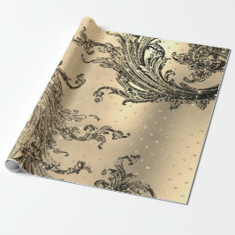 Guld Royal Damask Hearts Black Fransk Sepia Faux Presentpapper