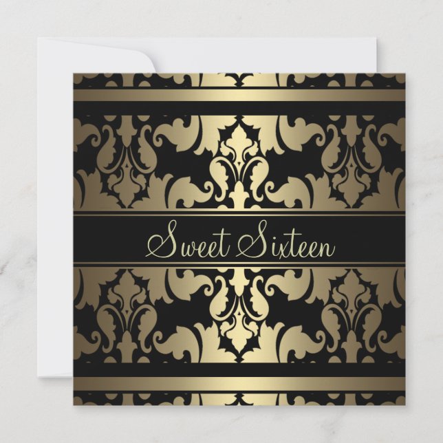 Guld Royal Damask Sweet16 Birthday Inbjudan (Framsida)