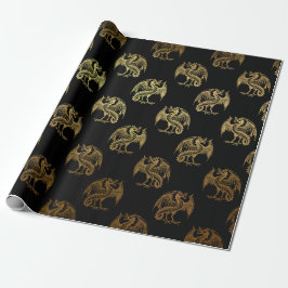 Guld Royal Dragon Kung Krona Black Noir Heraldic Presentpapper