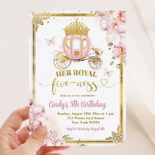 Guld Royal FiF Princess Carriage Birthday Inbjudningar