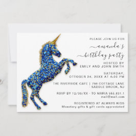Guld Royal Glitter Unicorn Blue Horse Princess Inbjudningar