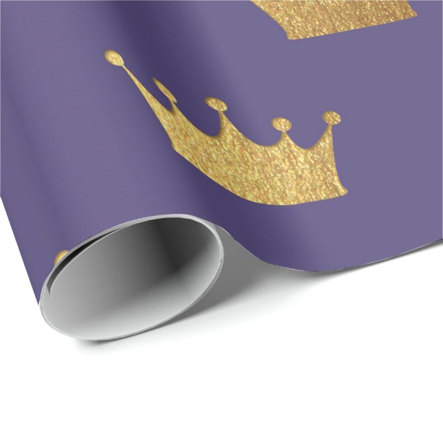 Guld Royal Lila Plum Kung Krona Heraldic Prince Presentpapper (Rullad Hörn)