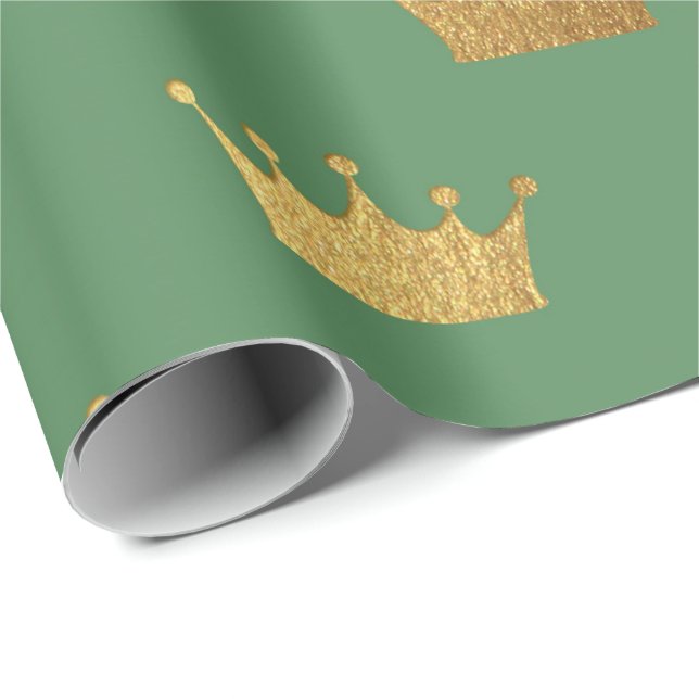Guld Royal Mint Grönt Kung Krona Heraldic Princess Presentpapper (Rullad Hörn)