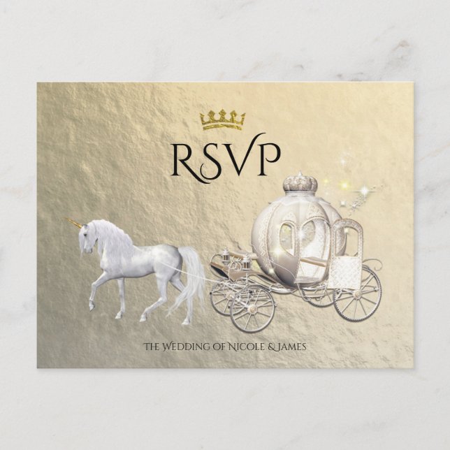 Guld Royal Princess Sagoboksvagn RSVP Inbjudan Vykort (Framsida)