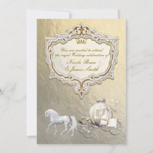 Guld Royal Princess Storybook Carriage & Unicorn Inbjudningar