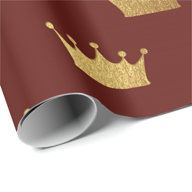 Guld Royal Red Maroon Kung Krona Heraldic Princess Presentpapper (Rullad Hörn)