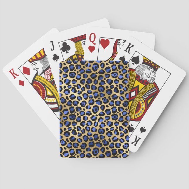 Guld & Royalblå Glam Leopardfläckar Tryck Casinokort (Baksidan)