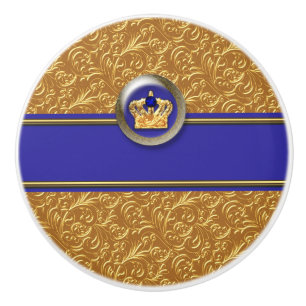 Guld & Royalblå Kron Anpassad Personlig Knopp