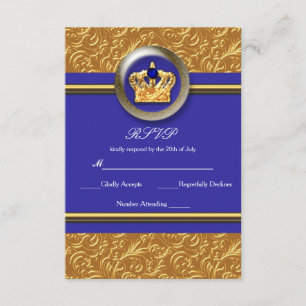 Guld & Royalblå Kron Elegant Evenemangs-RSVP-Kort OSA Kort