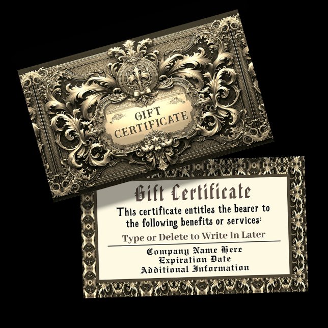 Guld royalty Gift-certifikat Visitkort (Gold Gift Certificate)