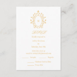 Guld RSVP-kort Monogram med 2 menyval Tilläggskort
