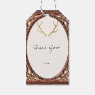 Guld Rustic Antlers Glam Farmhouse Wood Bröllop Presentetikett
