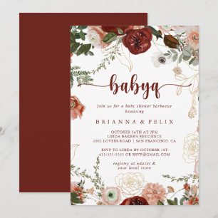 Guld Rustic Blommigt BabyQ Baby Shower Barbecue Inbjudningar