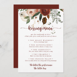 Guld Rustic Blommigt Bröllop Kissing Menu-spelkort