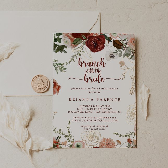 Guld Rustic Blommigt Brunch med Bride Shower Inbjudningar (Skapare uppladdad)
