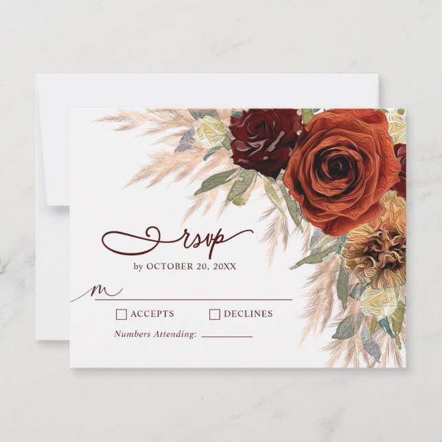 Guld Rustic Blommigt Pampas Grass Bröllop OSA Card Kort (Framsida)