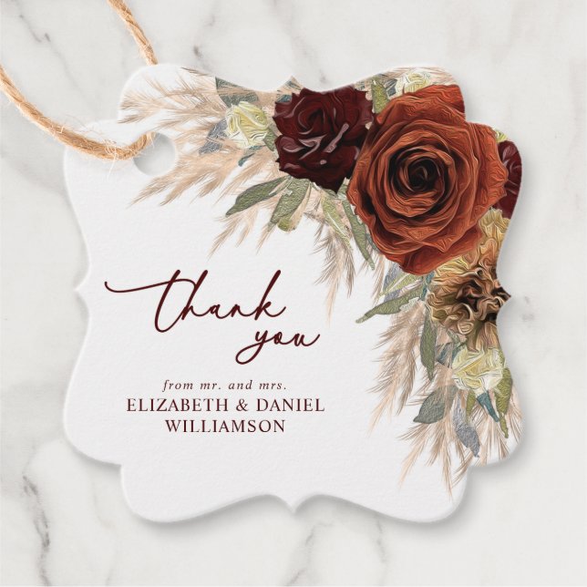 Guld Rustic Blommigt Pampas Grass Bröllop Tack Gåvor Etiketter (Framsida)