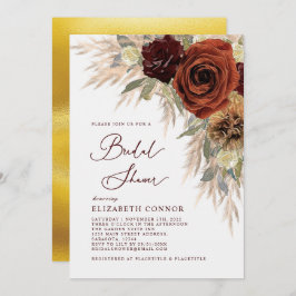 Guld Rustic Blommigt Pampas Grass Möhippa Inbjudningar